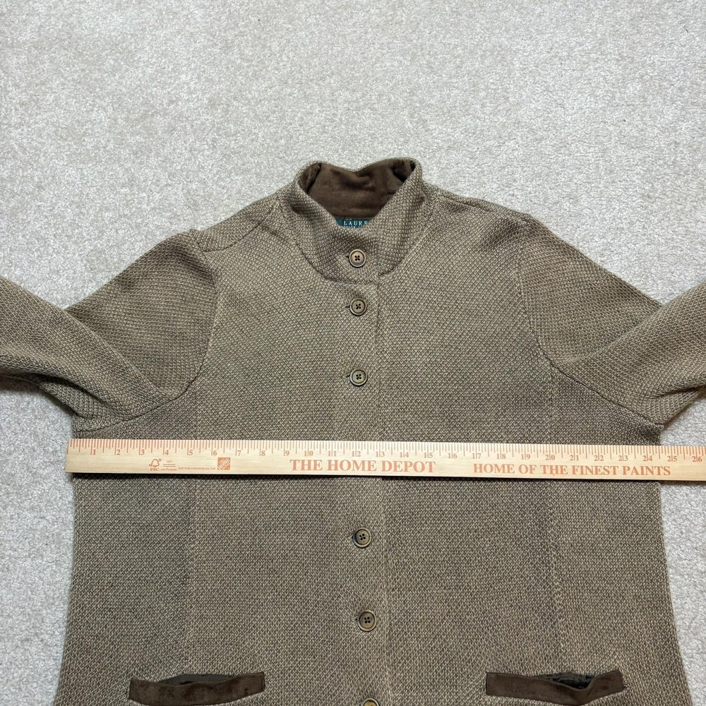 Lauren Ralph Lauren Cardigan Sweater Womens 2X Brown Mock Neck Button Pockets - Picture 7 of 9